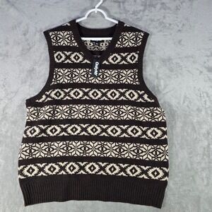 Only‎ NY Sweater Vest Brown Fair Isle Knit Sleeveless XL